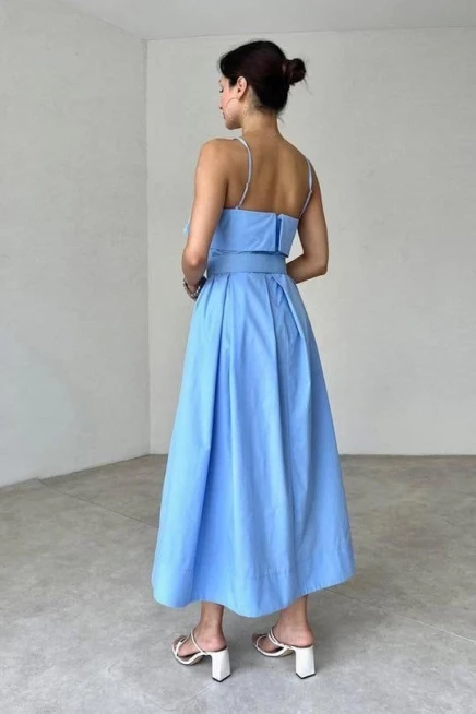 Beli Kemerli Pileli Elbise