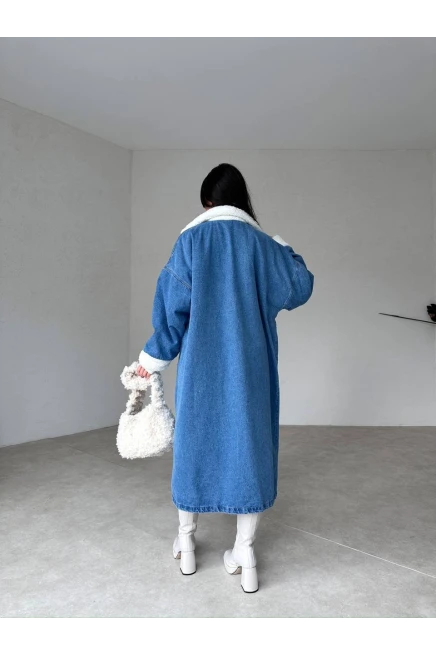 Denim Yıkamalı İçi Peluş Kaban