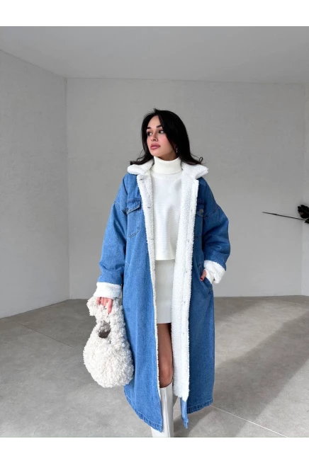 Denim Yıkamalı İçi Peluş Kaban