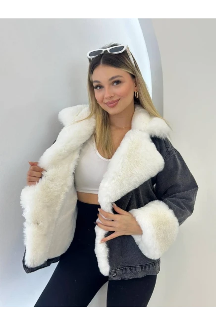 Denim Yıkamalı İçi Peluş Mont