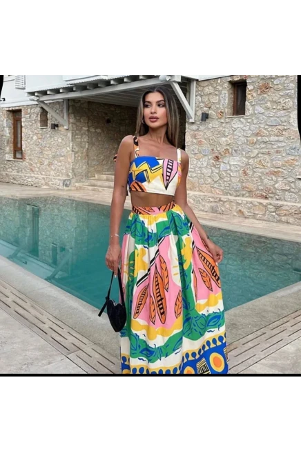 Desenli Crop & Etek Takım