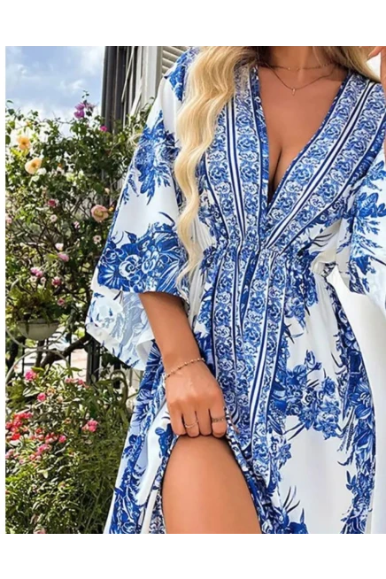 Desenli  Mikro Kumaş Maxi  Kimono & Elbise