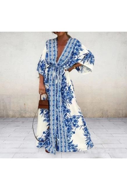 Desenli  Mikro Kumaş Maxi  Kimono & Elbise