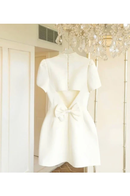 İthal Atlas Kumaş Sırtı Fiyonklu  Elbise