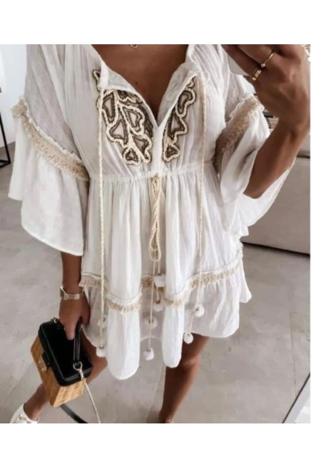 İthal Muslin Kumas Nakıs  Detaylı Elbise