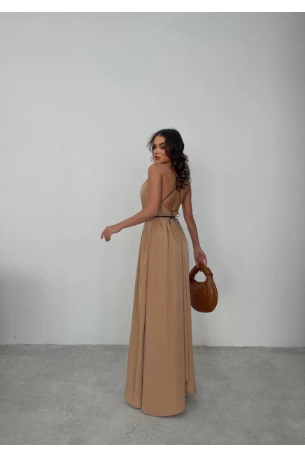 Sırt Detaylı Ayrobin Kumaş Maxi Elbise