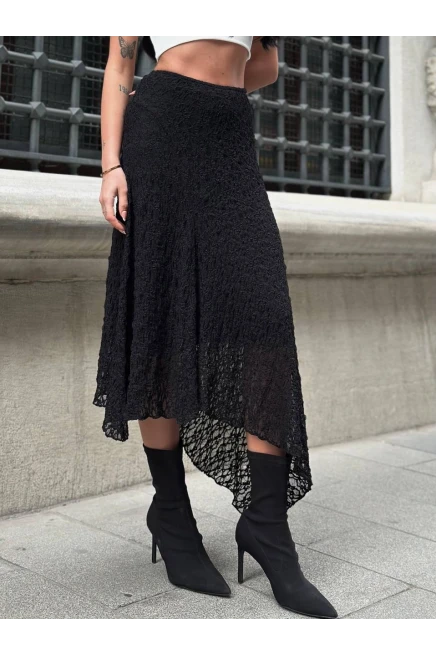 Asimetrik Kesim Astarlı Etek Siyah