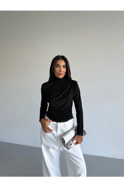 Boğazlı Siyah Sandy Bluz