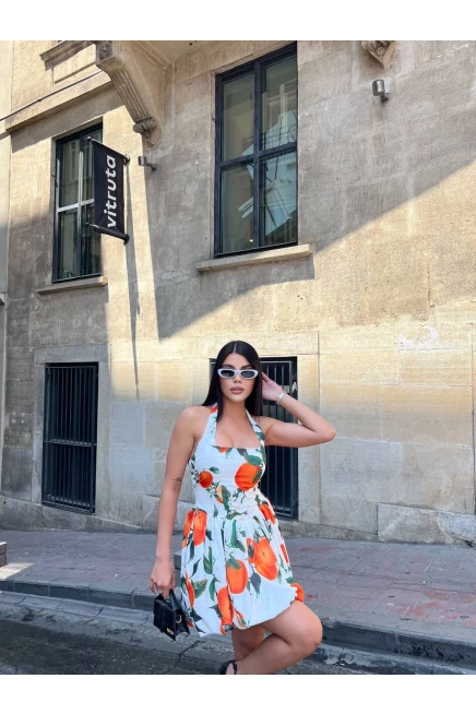 Desenli Balon Mini Elbise