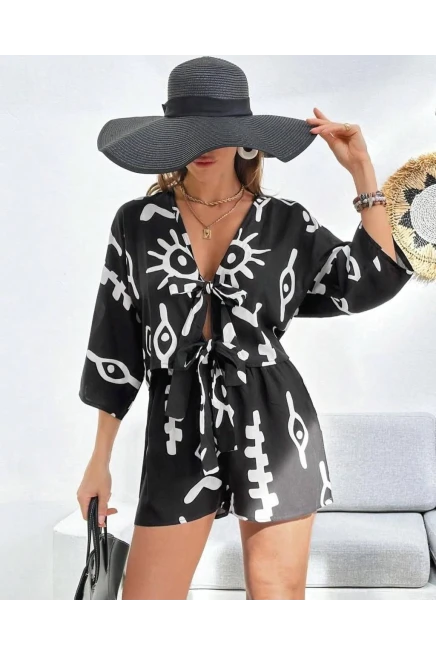 Dokuma Viskon Şortlu Takım Siyah