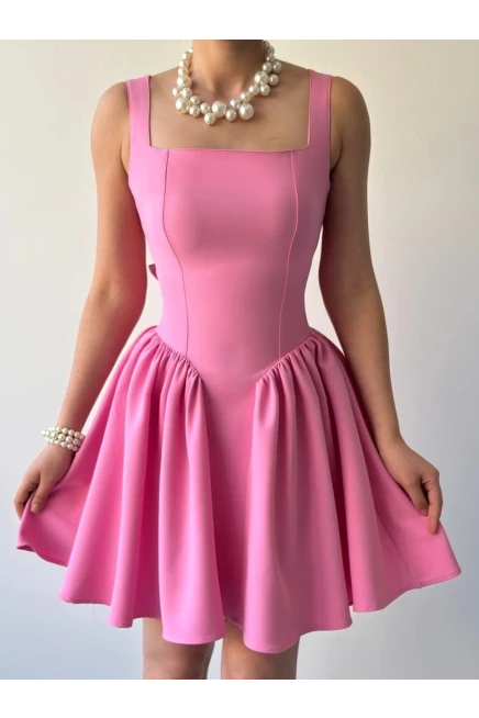 Fiyonk Detaylı Elbise Pembe