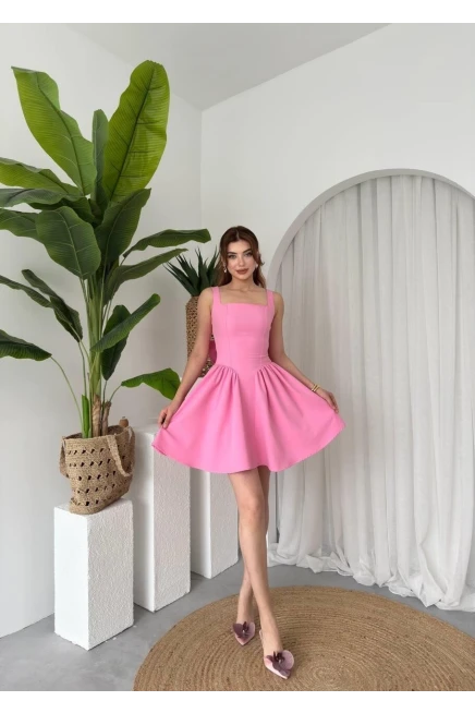 Fiyonk Detaylı Elbise Pembe