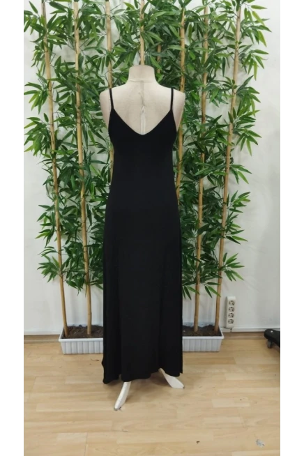 Askılı V Yakalı Etnik Şerit Detaylı Uzun Viskon Elbise