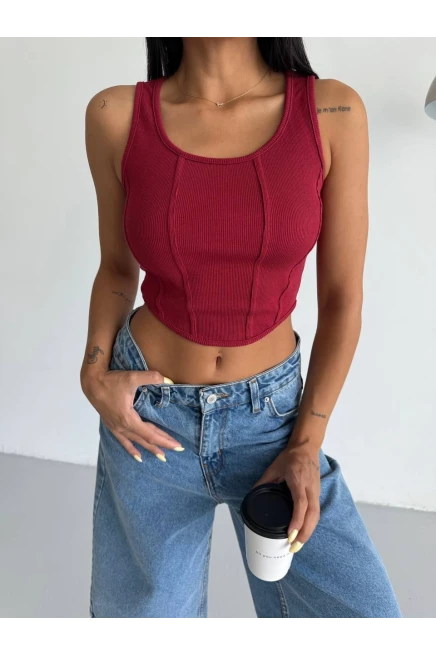 Kaşkorse Crop Bluz Bordo
