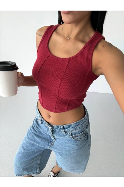 Kaşkorse Crop Bluz Bordo