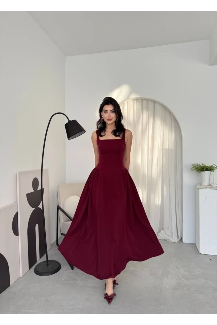 Piliseli Elbise Bordo