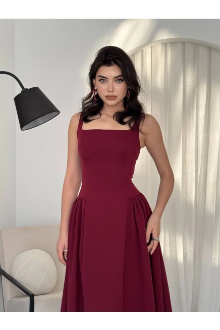 Piliseli Elbise Bordo