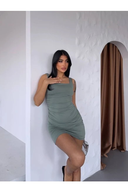 Sandy Büzgülü Elbise Yeşil