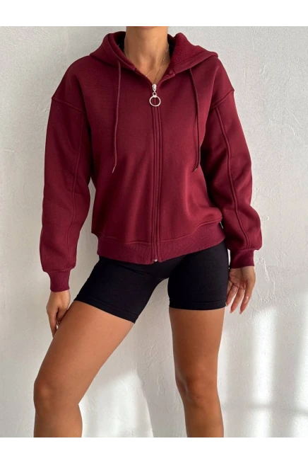 3 İplik Şardonlu Sweatshirt Bordo