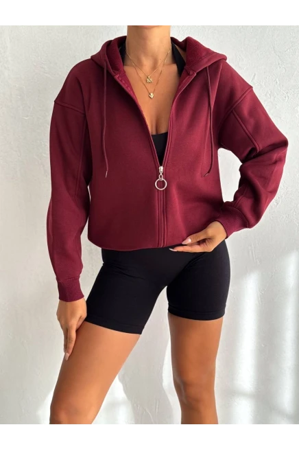 3 İplik Şardonlu Sweatshirt Bordo