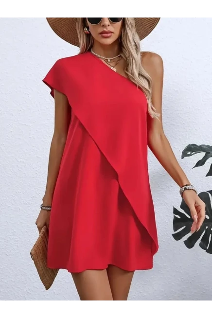 Asimetrik Kesim Sandy Kumaş Elbise SİYAH