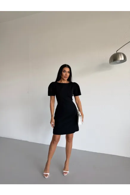 Atlas Kumaş Balon Kol Elbise