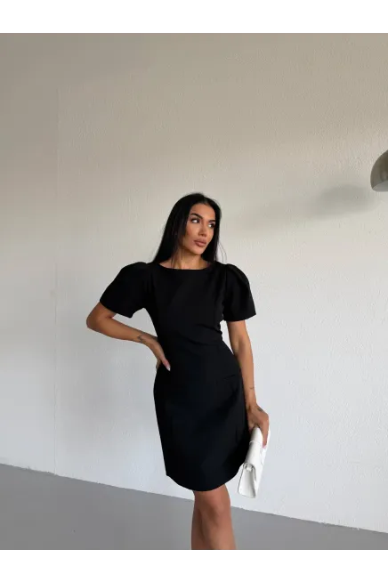 Atlas Kumaş Balon Kol Elbise