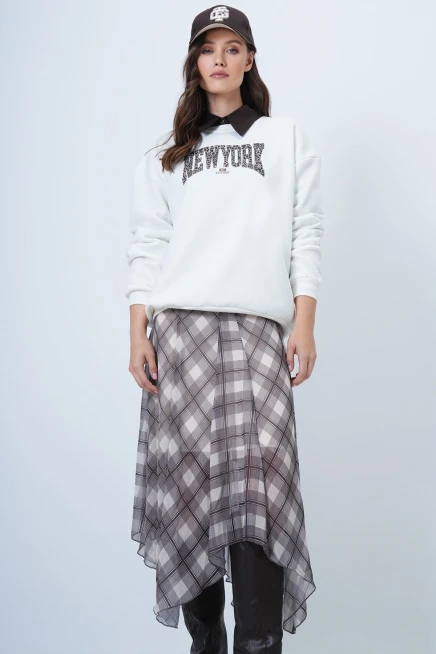 Baskılı Bisiklet Yaka 3 İplik Sweatshirt