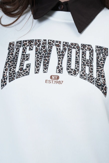 Baskılı Bisiklet Yaka 3 İplik Sweatshirt