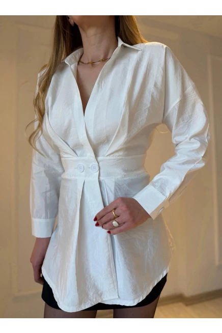 Bel Detaylı Beyaz Gömlek