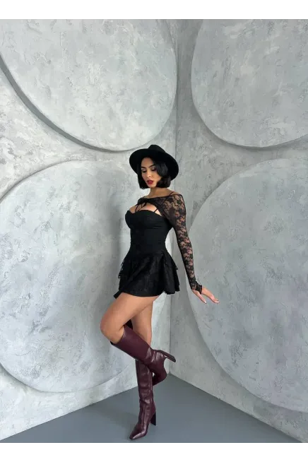 Bolero Detay İçi Şortlu Mini Elbise Siyah