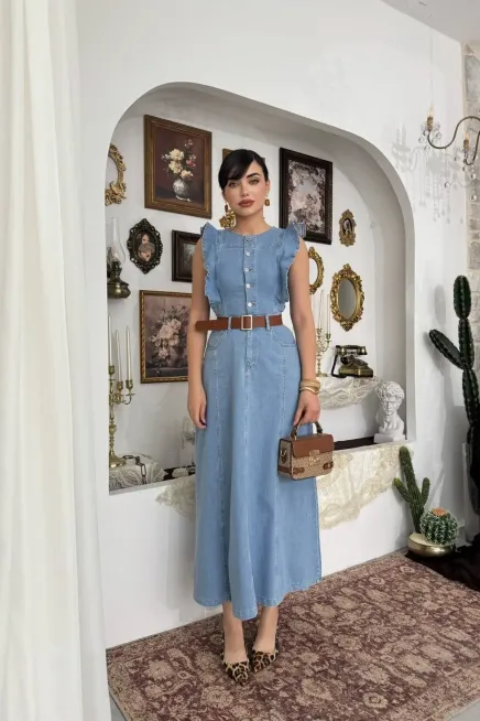 Cep Detaylı Denim Elbise