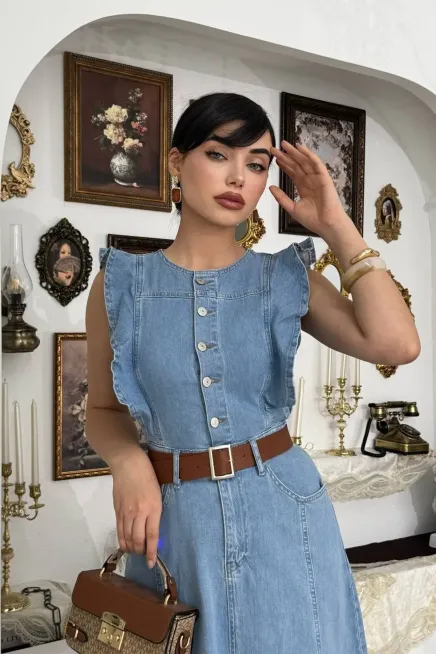 Cep Detaylı Denim Elbise