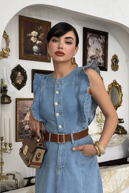 Cep Detaylı Denim Elbise
