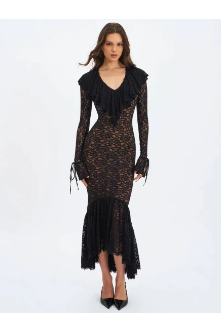 Dantel Kumaş Astarlı Maxi Boy Elbise