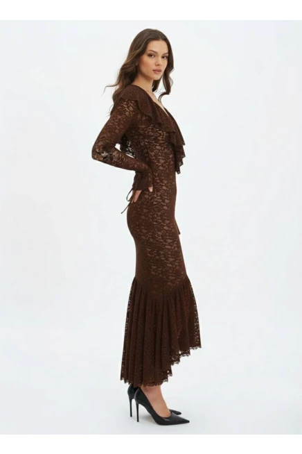 Dantel Kumaş Astarlı Maxi Boy Elbise