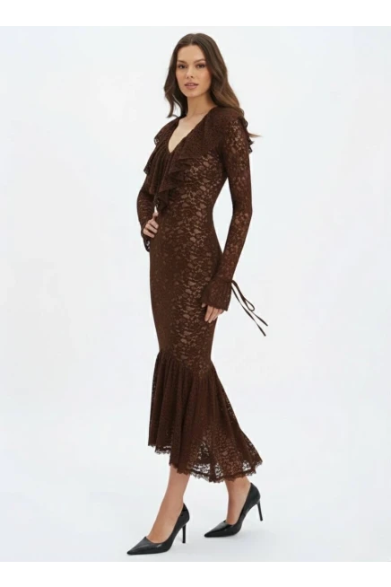 Dantel Kumaş Astarlı Maxi Boy Elbise