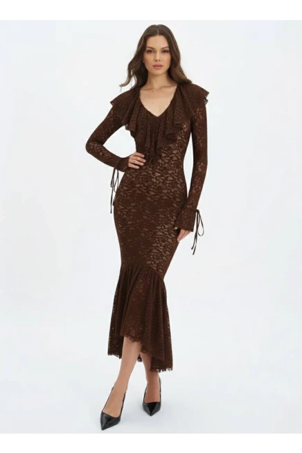 Dantel Kumaş Astarlı Maxi Boy Elbise