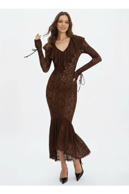 Dantel Kumaş Astarlı Maxi Boy Elbise