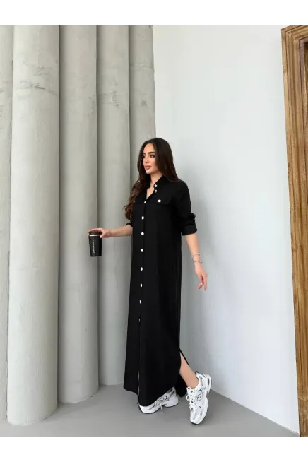 Denim Maxi Gömlek Elbise