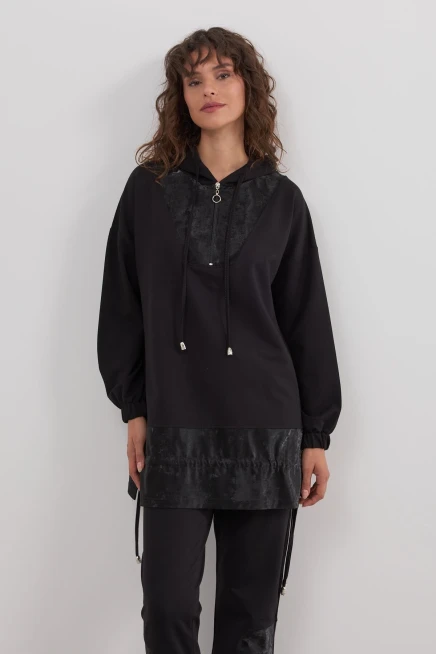 Deri Detaylı Fermuarlı İkili Takım