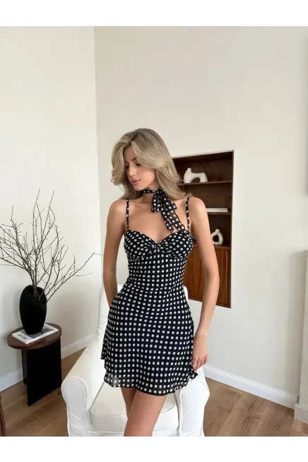 Dijital Baskılı Likralı Glop Detaylı Mini Elbise