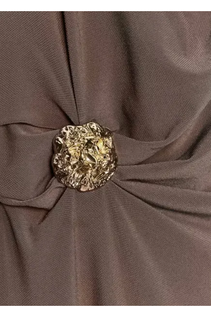 Drape Detaylı Akseuarlı Elbise Kahve