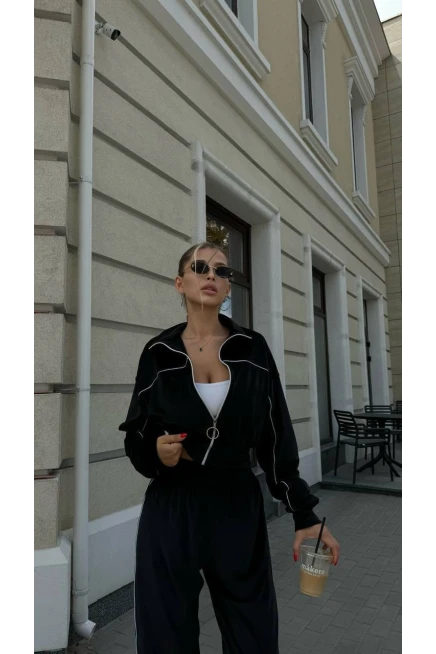 Fransız Kadife Eşofman Takım Siyah