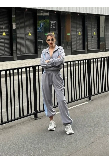 Fransız Kadife Kemik Fermuar Garnili Eşofman Takım