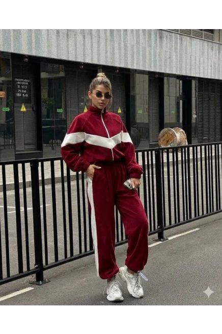 Fransız Kadife Kemik Fermuar Garnili Eşofman Takım