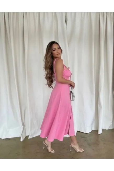 İthal Atlas Kumaş Fermuarlı Drapeli Elbise