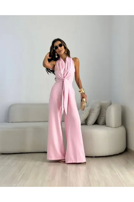 İthal Hürrem Kumaş Bağlama Detay Tulum Pembe