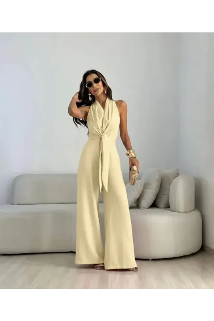 İthal Hürrem Kumaş Bağlama Detay Tulum Sarı