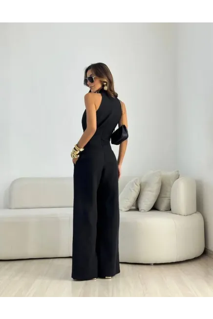 İthal Hürrem Kumaş Bağlama Detay Tulum Siyah